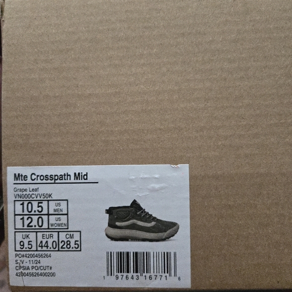 Vans Mte Crosspath Mid Men Size 10.5 Grape Leaf Hiking Shoes 012026 - Picture 11 of 11